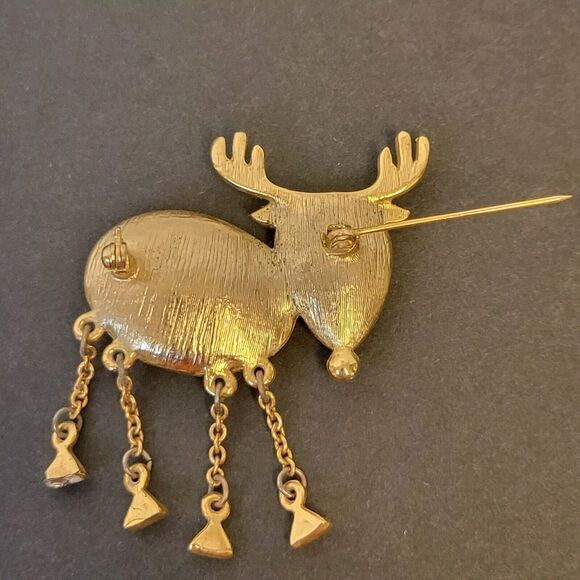 Vintage Amber Tone Crystal Dear Shaped Brooch Collectible Jewelry Gift For Her - Picture 5 of 6